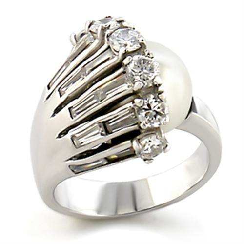 Alamode Rhodium Brass Ring with Synthetic Pearl in White - Alamode - Flyclothing LLC