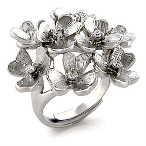 Alamode Rhodium Brass Ring with AAA Grade CZ in Clear - Alamode - Flyclothing LLC