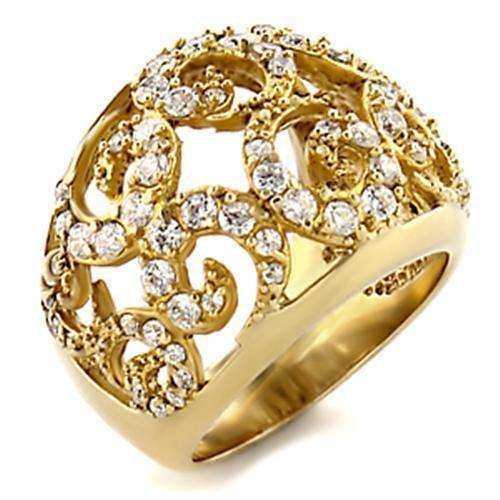 Alamode Gold Brass Ring with AAA Grade CZ in Clear - Alamode - Flyclothing LLC