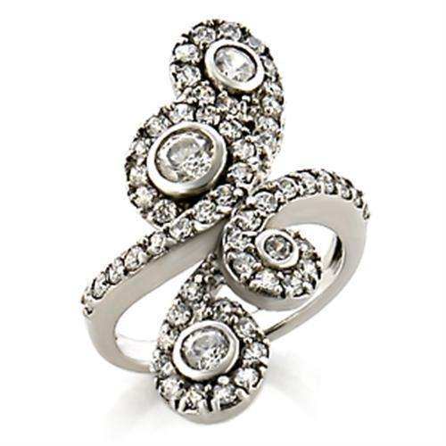 Alamode Rhodium Brass Ring with AAA Grade CZ in Clear - Alamode - Flyclothing LLC