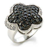 Alamode Rhodium + Ruthenium Brass Ring with AAA Grade CZ in Jet - Alamode - Flyclothing LLC
