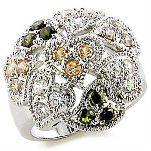 Alamode Rhodium Brass Ring with AAA Grade CZ in Multi Color - Alamode - Flyclothing LLC