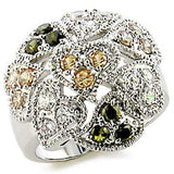 Alamode Rhodium Brass Ring with AAA Grade CZ in Multi Color - Alamode - Flyclothing LLC