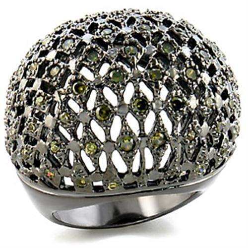 Alamode Ruthenium Brass Ring with AAA Grade CZ in Olivine color - Alamode - Flyclothing LLC