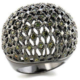 Alamode Ruthenium Brass Ring with AAA Grade CZ in Olivine color - Alamode - Flyclothing LLC