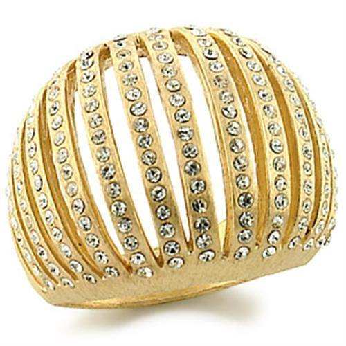 Alamode Gold Brass Ring with Top Grade Crystal in Clear - Alamode - Flyclothing LLC
