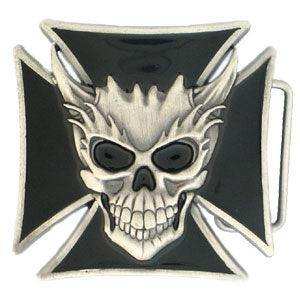 Skull and Maltese Cross Enameled Belt Buckle - Siskiyou Buckle - Flyclothing LLC