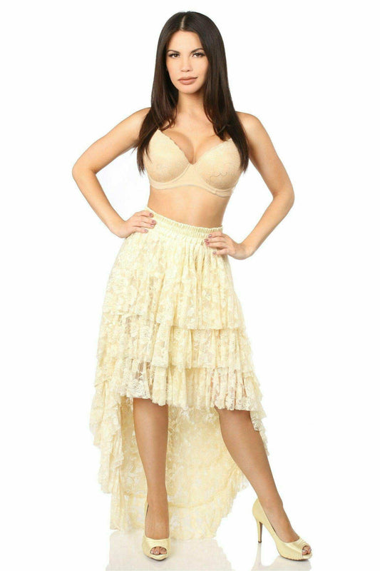 Daisy Corsets Cream High Low Lace Skirt - Daisy Corsets - Flyclothing LLC