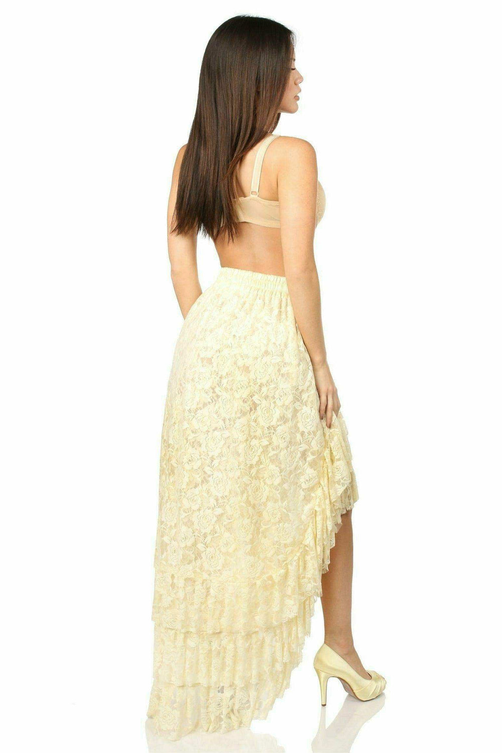 Daisy Corsets Cream High Low Lace Skirt - Daisy Corsets - Flyclothing LLC