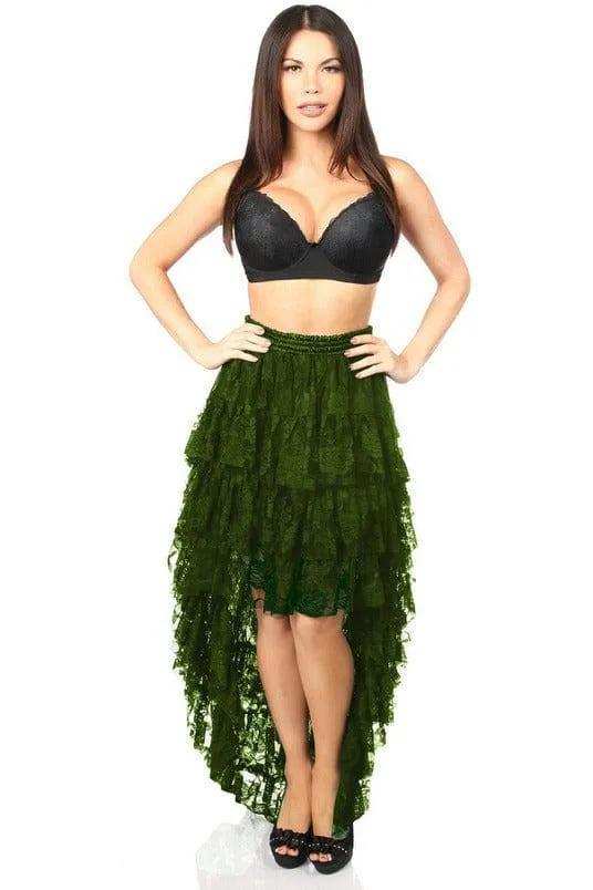 Daisy Corsets Dark Green High Low Lace Skirt - Daisy Corsets - Flyclothing LLC