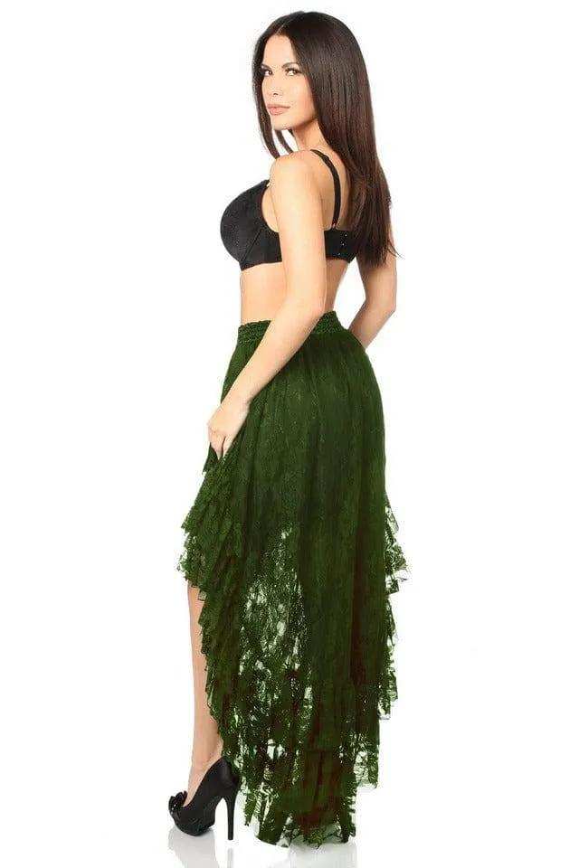 Daisy Corsets Dark Green High Low Lace Skirt - Daisy Corsets - Flyclothing LLC