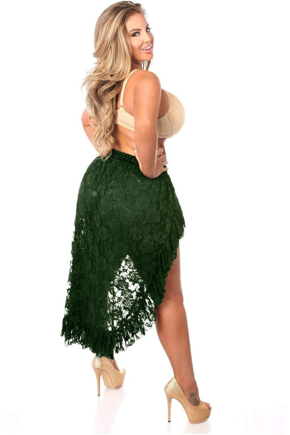 Daisy Corsets Dark Green High Low Lace Skirt - Daisy Corsets - Flyclothing LLC