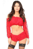 Daisy Corsets Red Lined Lace Long Sleeve Peasant Top - Daisy Corsets - Flyclothing LLC