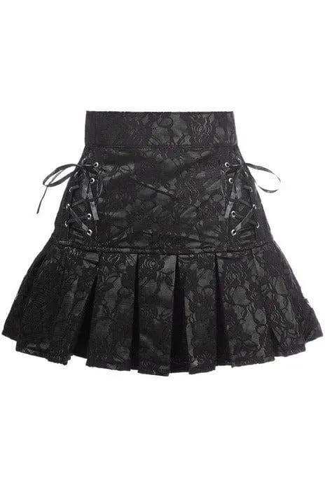Daisy Corsets Black Satin w/Black Lace Overlay Lace-Up Skirt - Daisy Corsets - Flyclothing LLC