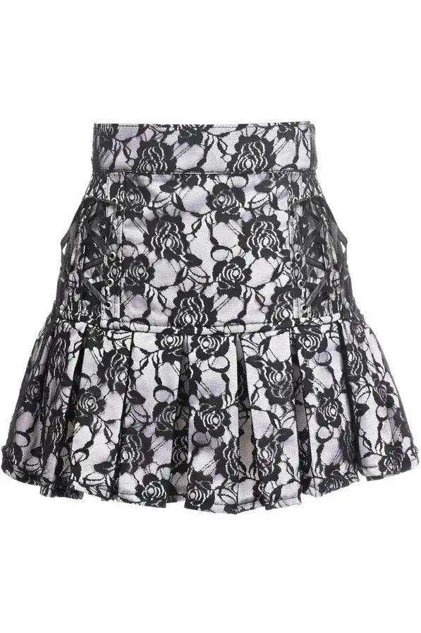 Daisy Corsets White Satin w/Black Lace Overlay Lace-Up Skirt - Daisy Corsets - Flyclothing LLC