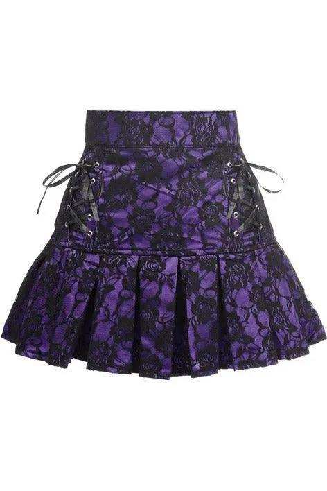 Daisy Corsets Purple Satin w/Black Lace Overlay Lace-Up Skirt - Daisy Corsets - Flyclothing LLC