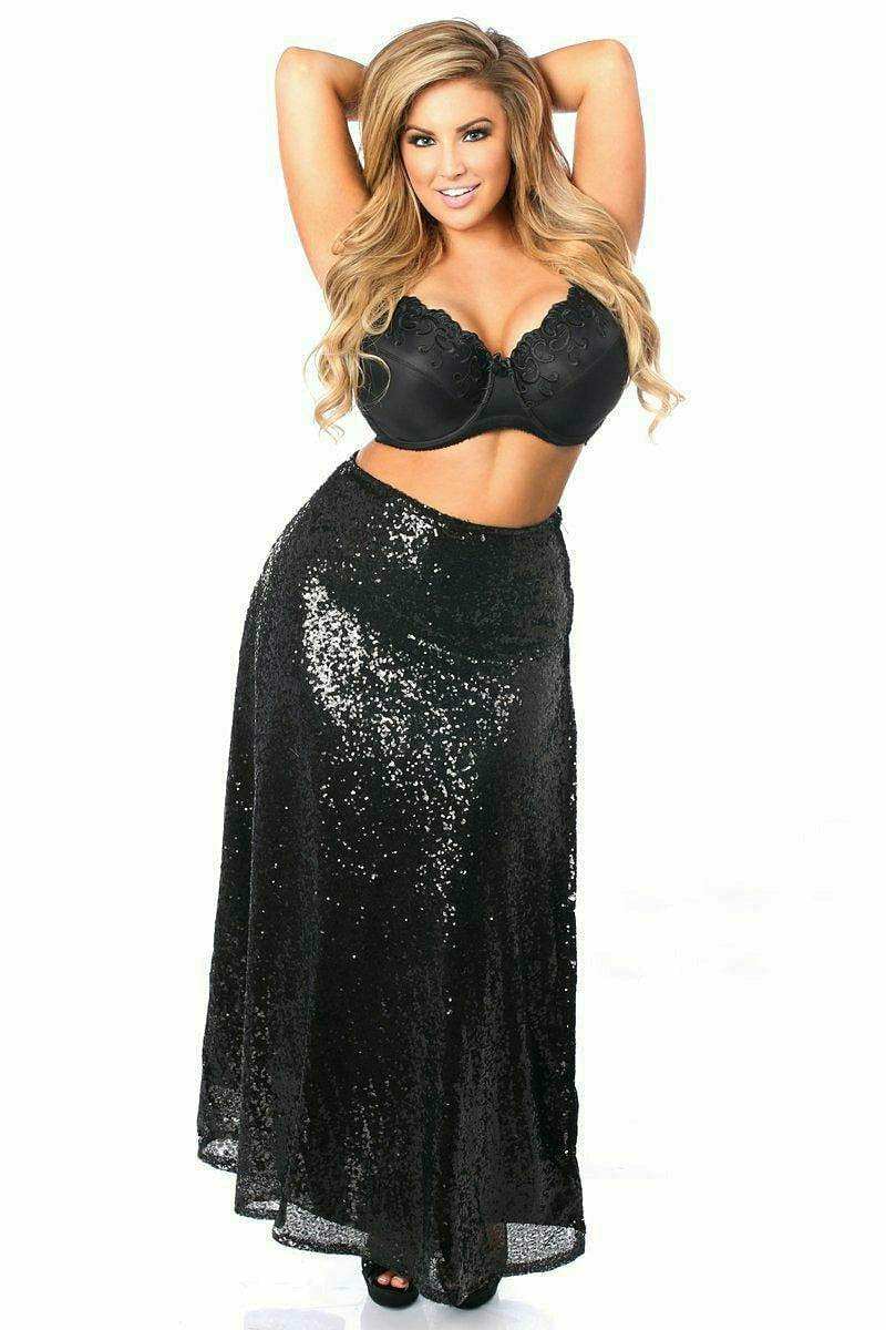 Daisy Corsets Top Drawer Long Black Sequin Skirt - Daisy Corsets - Flyclothing LLC