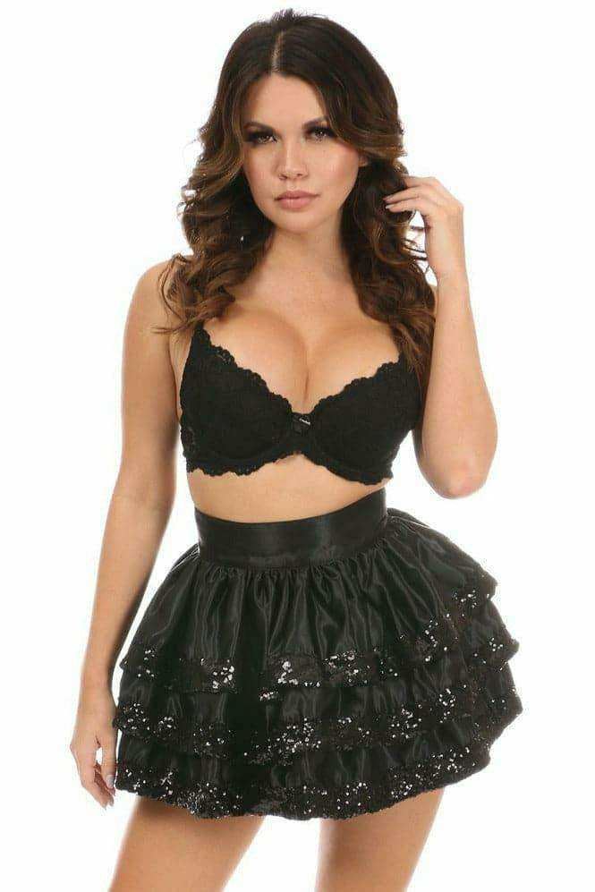 Daisy Corsets Black Sequin 3 Layer Skirt - Daisy Corsets - Flyclothing LLC