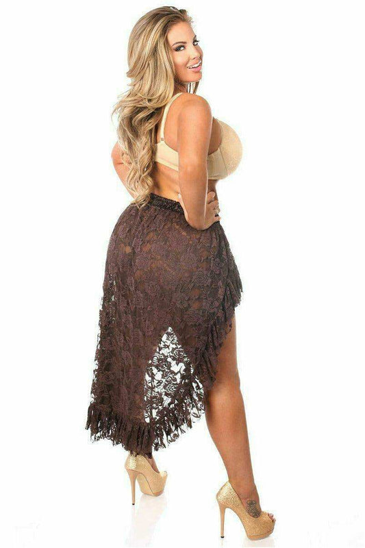 Daisy Corsets Dark Brown Lace High Low Skirt - Daisy Corsets - Flyclothing LLC