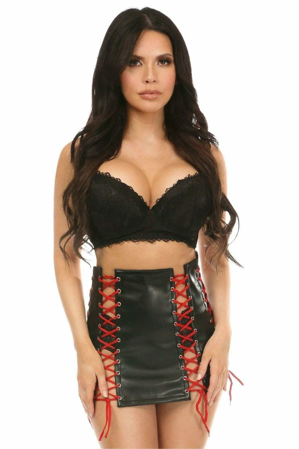 Daisy Corsets Black Faux Leather Lace-Up Skirt w/Red Lacing - Daisy Corsets - Flyclothing LLC