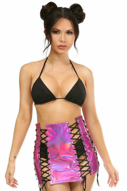 Daisy Corsets Fuchsia Holo Lace-Up Skirt - Daisy Corsets - Flyclothing LLC