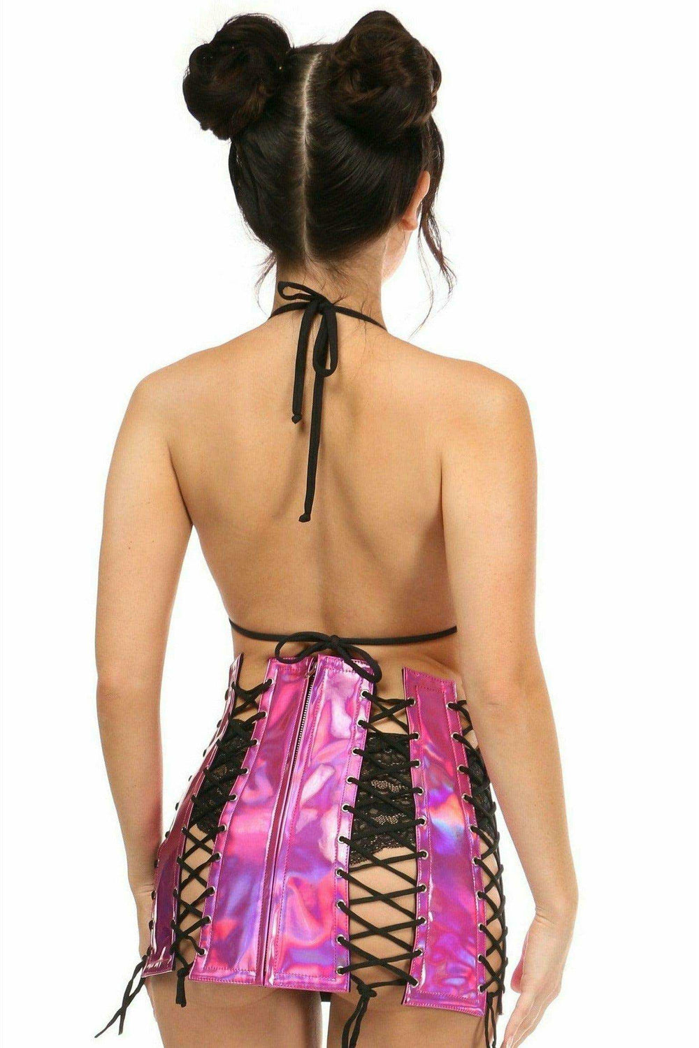 Daisy Corsets Fuchsia Holo Lace-Up Skirt - Daisy Corsets - Flyclothing LLC