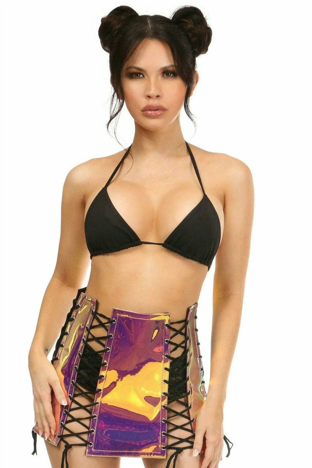 Daisy Corsets Rainbow Gold Holo Lace-Up Skirt - Daisy Corsets - Flyclothing LLC