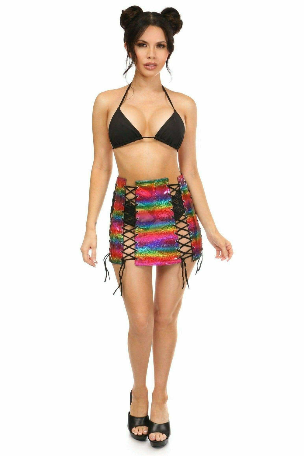 Daisy Corsets Rainbow Glitter PVC Lace-Up Skirt - Daisy Corsets - Flyclothing LLC