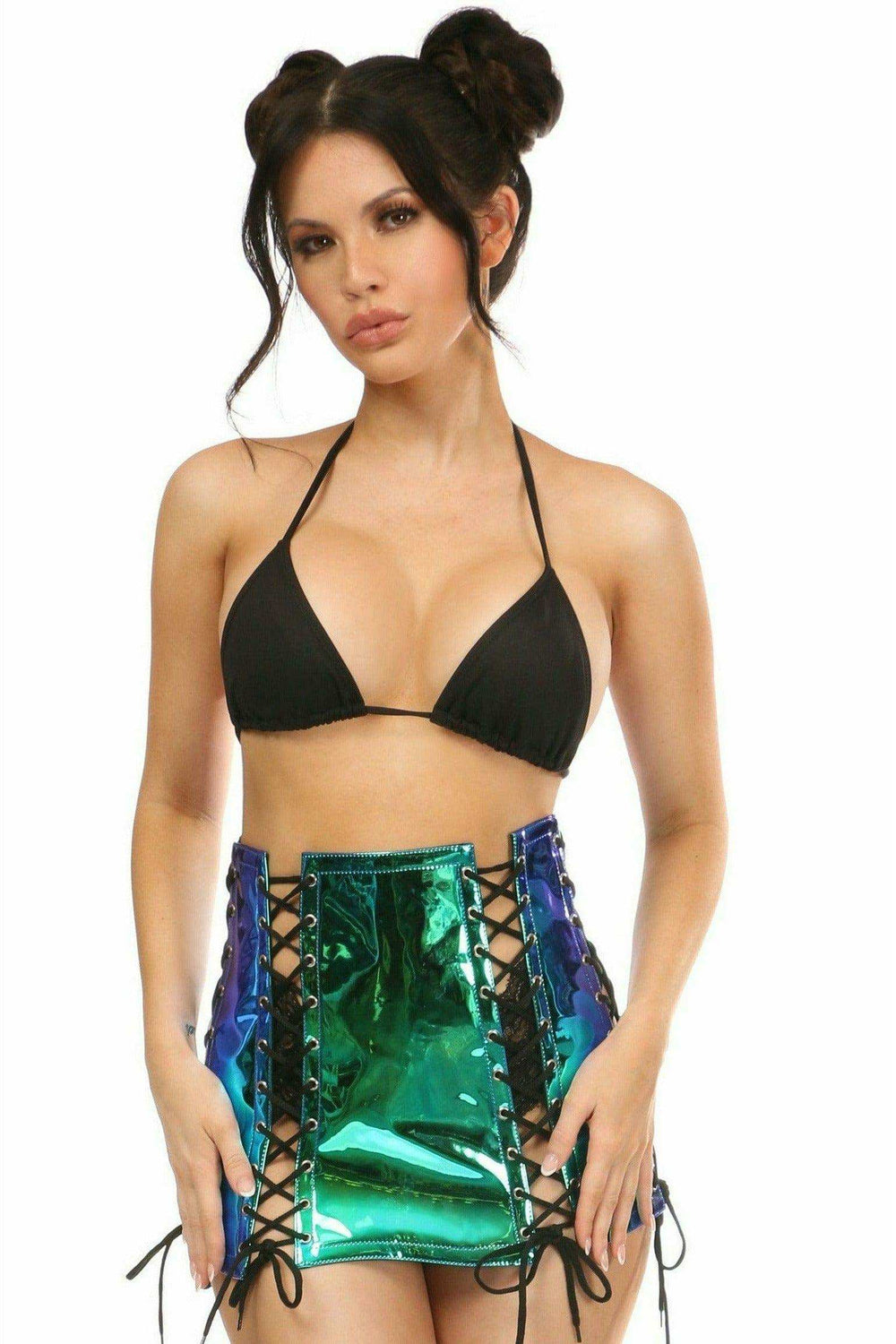 Daisy Corsets Blue/Teal Holo Lace-Up Skirt - Daisy Corsets - Flyclothing LLC