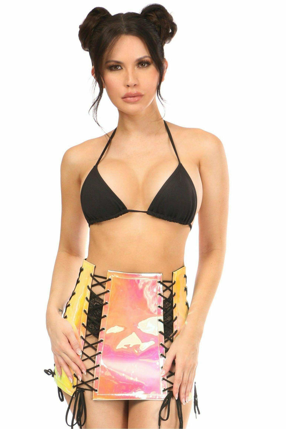 Daisy Corsets Yellow/Pink Holo Lace-Up Skirt - Daisy Corsets - Flyclothing LLC