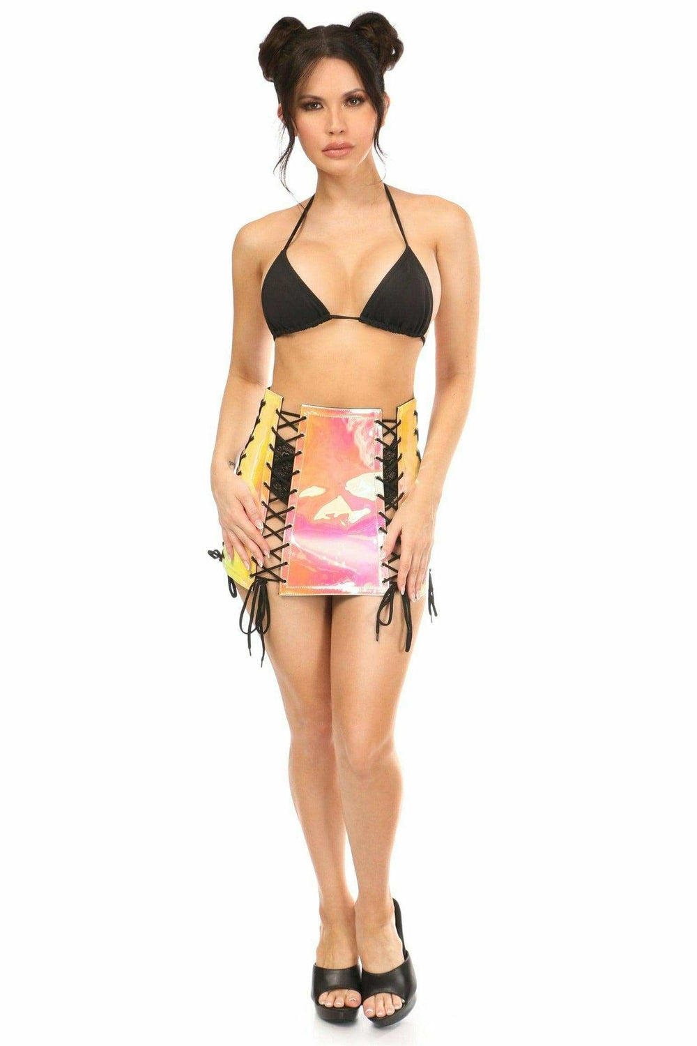 Daisy Corsets Yellow/Pink Holo Lace-Up Skirt - Daisy Corsets - Flyclothing LLC