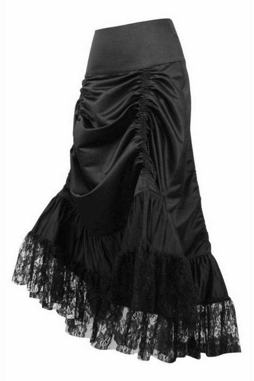 Daisy Corsets Black Satin & Lace Gothic Long Hi Low Bustle Skirt - Daisy Corsets - Flyclothing LLC