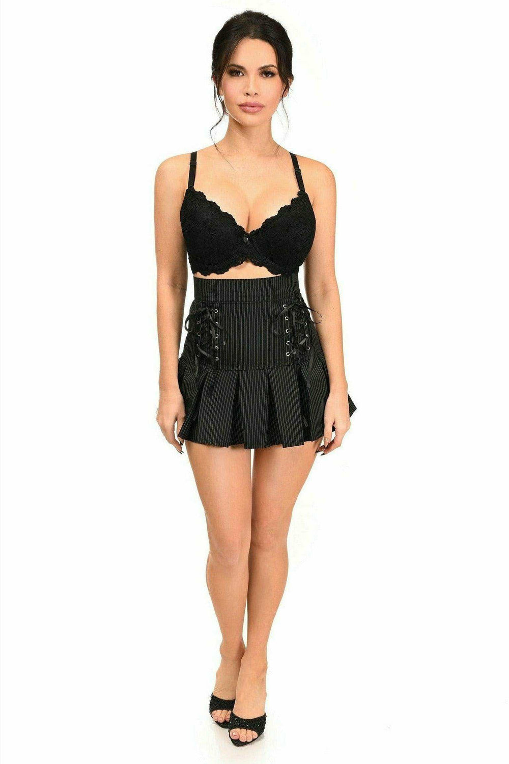 Daisy Corsets Pinstripe Lace-Up Mini Skirt - Daisy Corsets - Flyclothing LLC