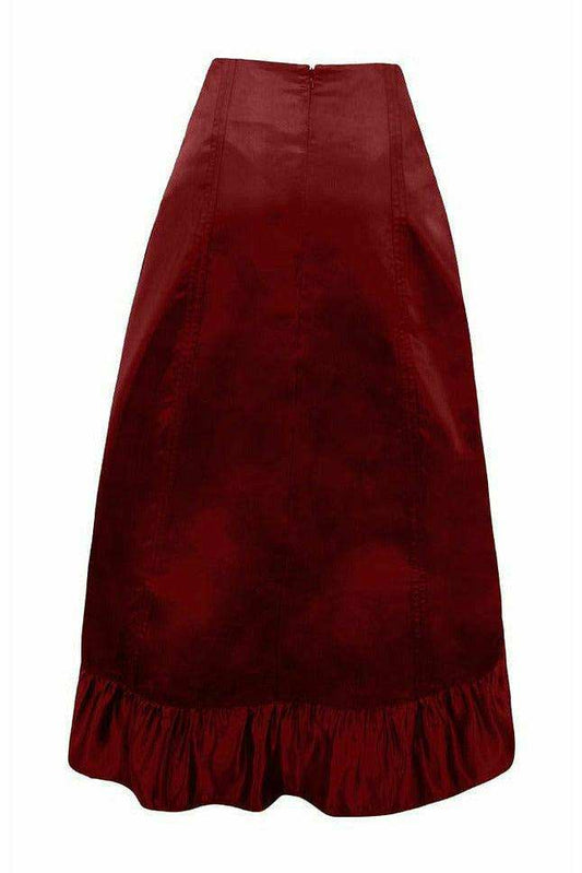 Daisy Corsets Wine Satin Hi Low Ruched Ruffle Skirt - Daisy Corsets - Flyclothing LLC