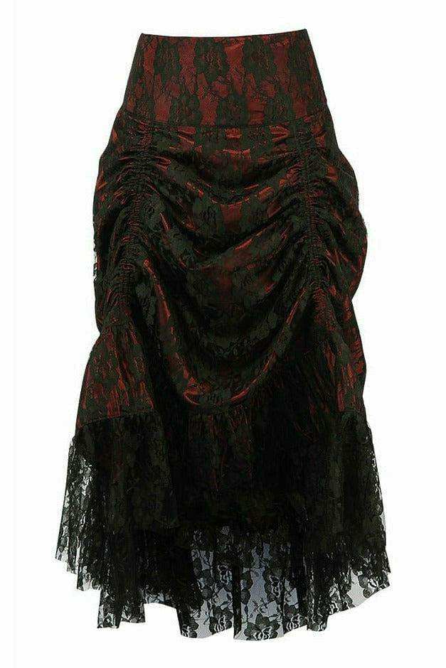 Daisy Corsets Red w/Black Lace Overlay Ruched Bustle Skirt - Daisy Corsets - Flyclothing LLC