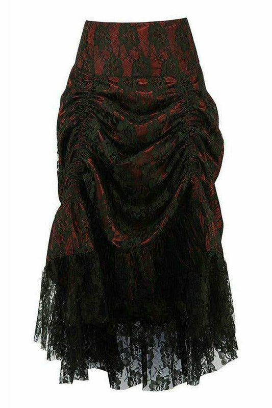 Daisy Corsets Red w/Black Lace Overlay Ruched Bustle Skirt - Daisy Corsets - Flyclothing LLC