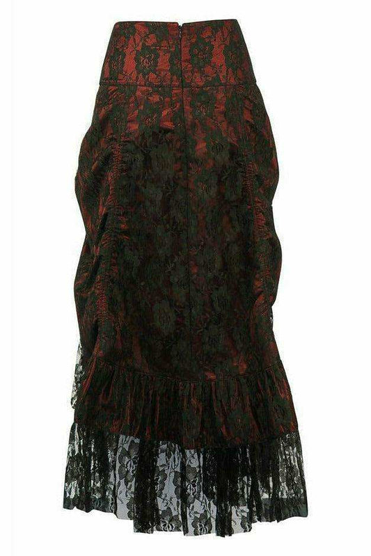 Daisy Corsets Red w/Black Lace Overlay Ruched Bustle Skirt - Daisy Corsets - Flyclothing LLC
