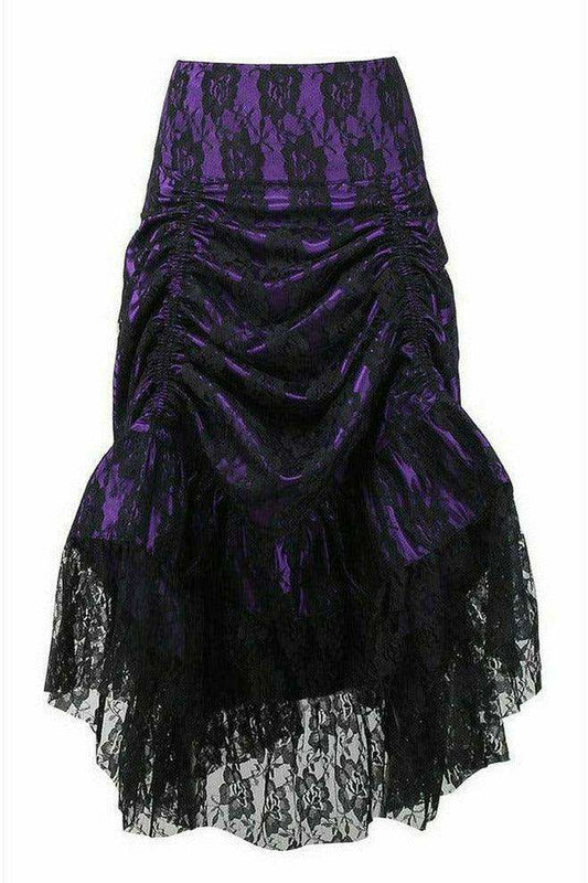 Daisy Corsets Purple w/Black Lace Overlay Ruched Bustle Skirt - Daisy Corsets - Flyclothing LLC