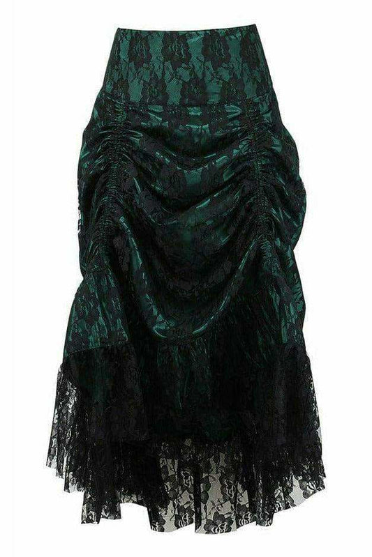 Daisy Corsets Dark Green w/Black Lace Overlay Ruched Bustle Skirt - Daisy Corsets - Flyclothing LLC