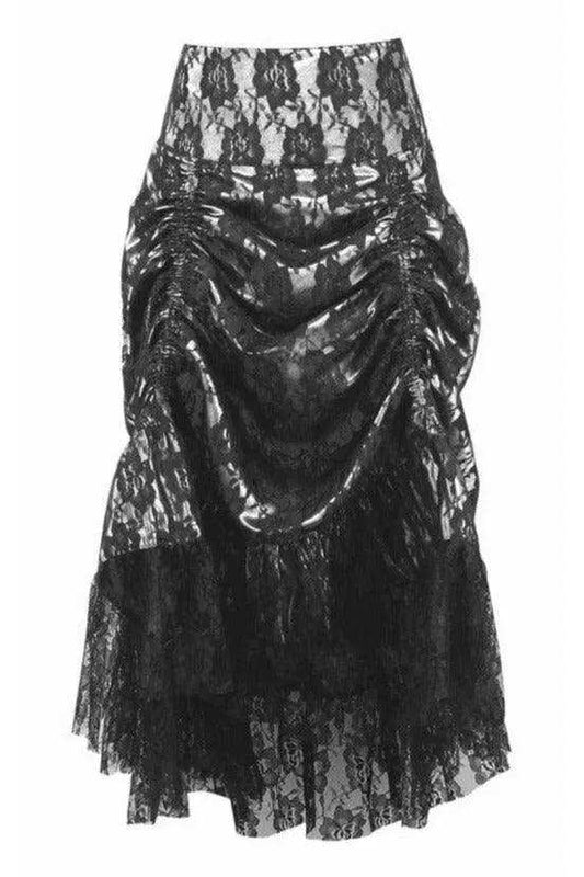 Daisy Corsets White w/Black Lace Overlay Ruched Bustle Skirt - Daisy Corsets - Flyclothing LLC