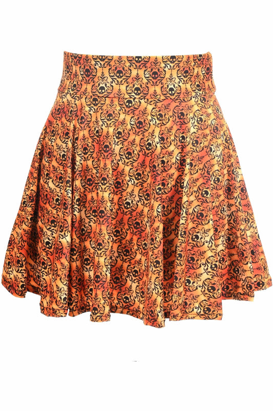 Daisy Corsets Orange Skulls Gothic Print Stretch Lycra Skirt - Daisy Corsets - Flyclothing LLC