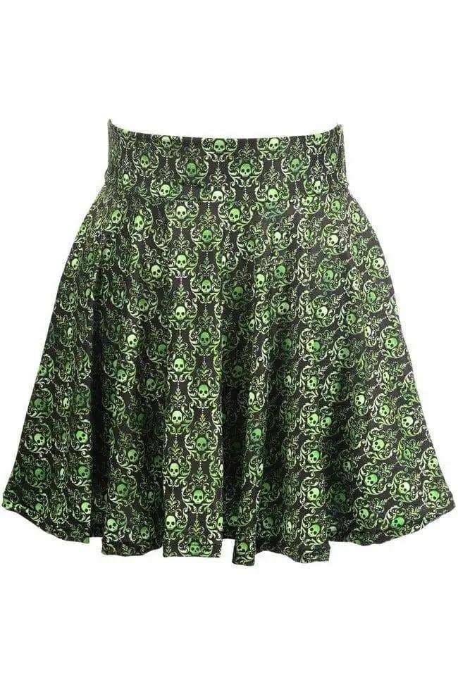 Daisy Corsets Green Skulls Gothic Print Stretch Lycra Skirt - Daisy Corsets - Flyclothing LLC