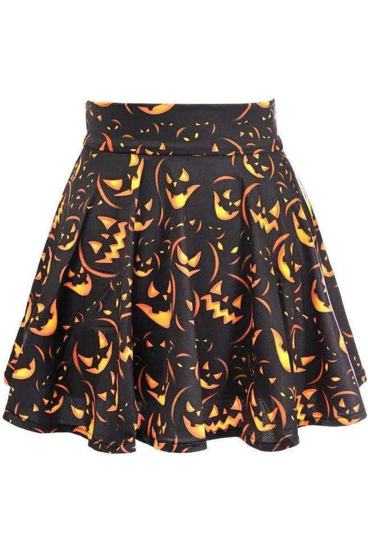Daisy Corsets Scary Pumpkin Print Stretch Lycra Skirt - Daisy Corsets - Flyclothing LLC