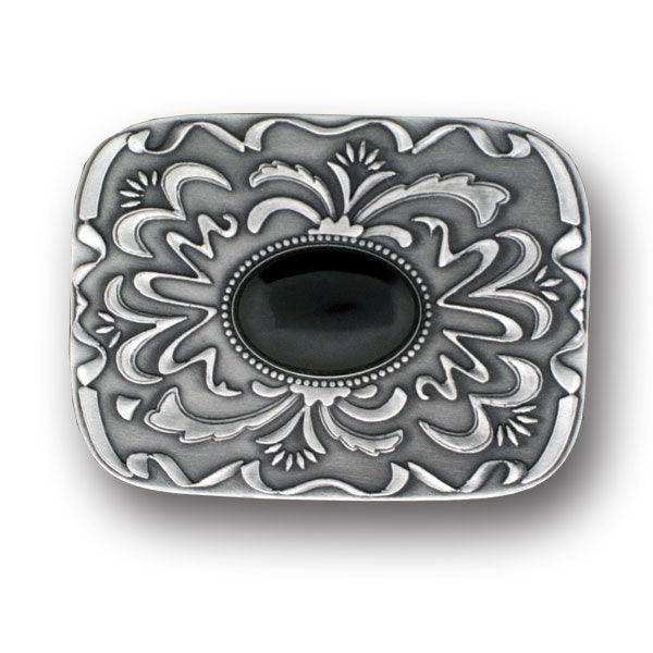 Black Stone with Western Scroll Rhinestone Belt Buckle - Siskiyou Buckle - Flyclothing LLC