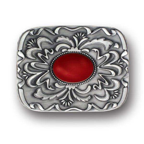 Red Stone with Western Scroll Rhinestone Belt Buckle - Siskiyou Buckle - Flyclothing LLC