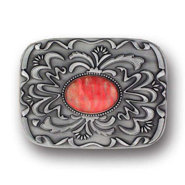 Pink Stone with Western Scroll Rhinestone Belt Buckle - Siskiyou Buckle - Flyclothing LLC