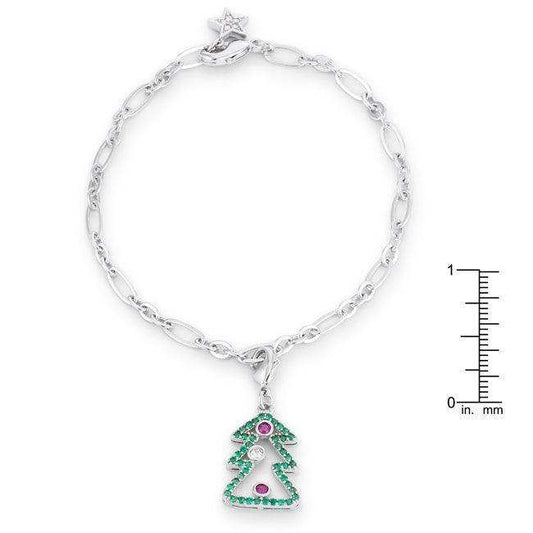 Christmas Tree 0.35ct CZ Rhodium Holiday Charm Bracelet - JGI - Flyclothing LLC