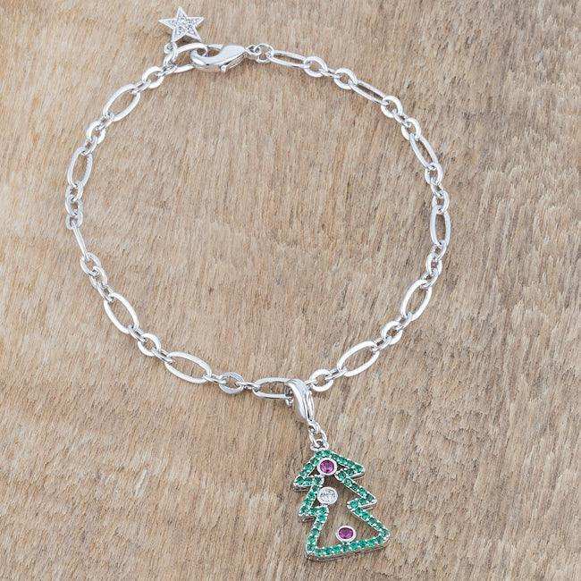 Christmas Tree 0.35ct CZ Rhodium Holiday Charm Bracelet - JGI - Flyclothing LLC