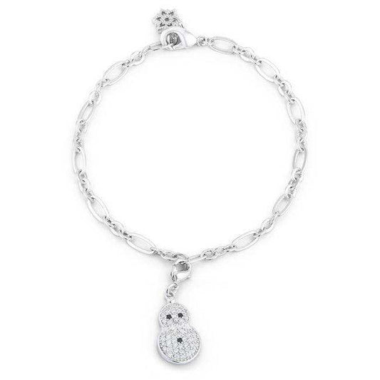 Snowman 0.2ct CZ Rhodium Holiday Charm Bracelet - JGI - Flyclothing LLC