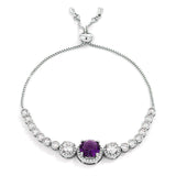 Adjustable Rhodium Plated Graduated Purple & Clear CZ Bolo Style Tennis Bracelet - JGI - Flyclothing LLC